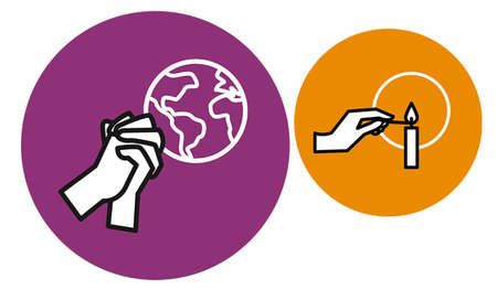 Pictogrammen voor beamer, kerkblad en website