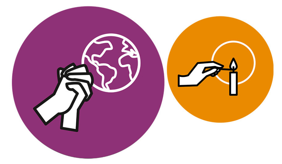 Pictogrammen voor beamer, kerkblad en website